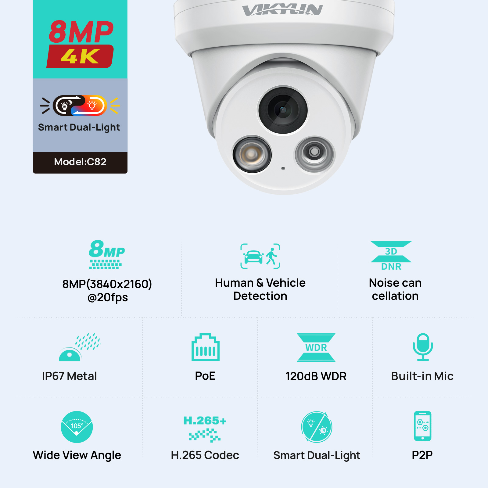 Outdoor Power G Motion - VIKYLIN 8MP 4K Dual Light IP