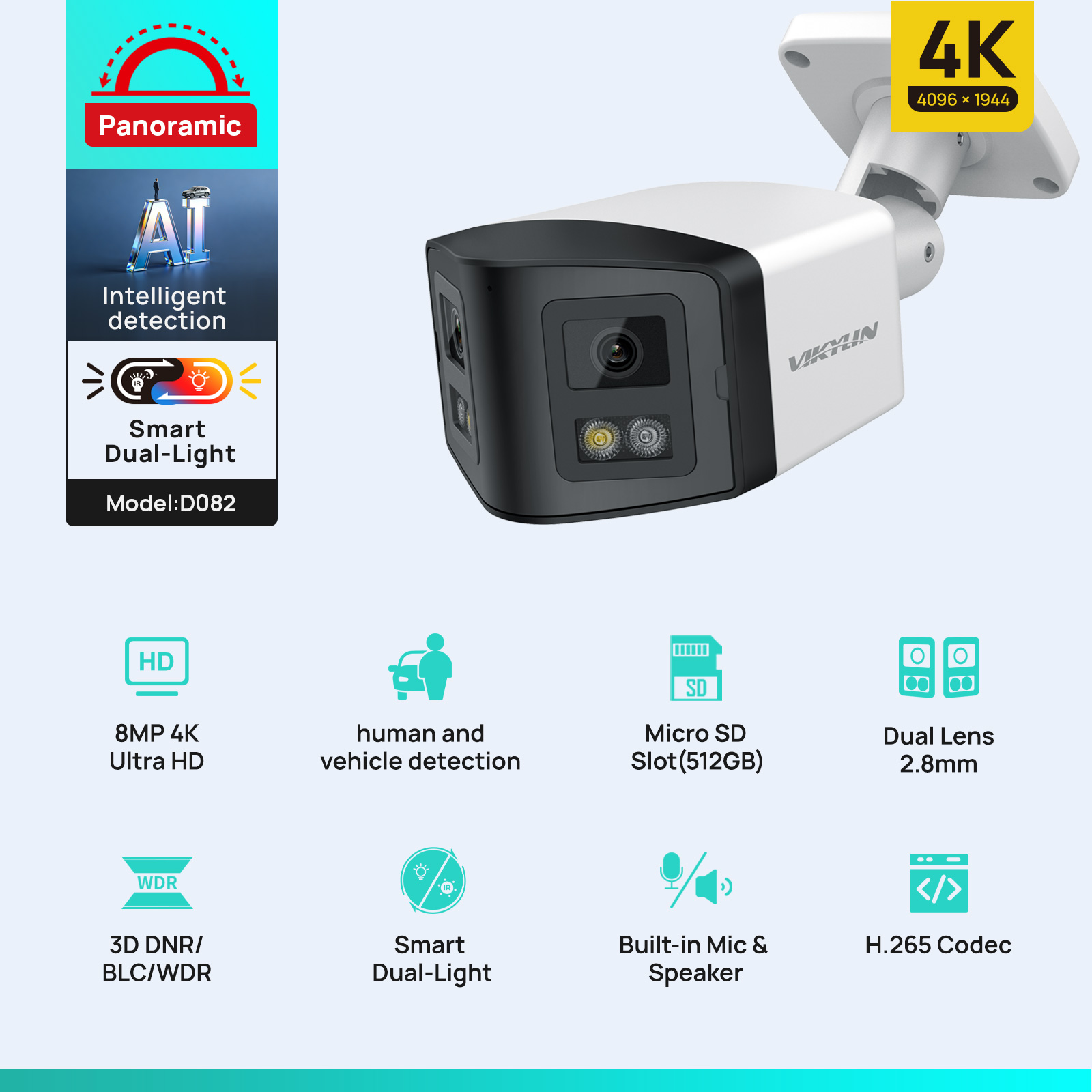 Outdoor Power G Motion - VIKYLIN 170° Panoramic 4K Security Camera